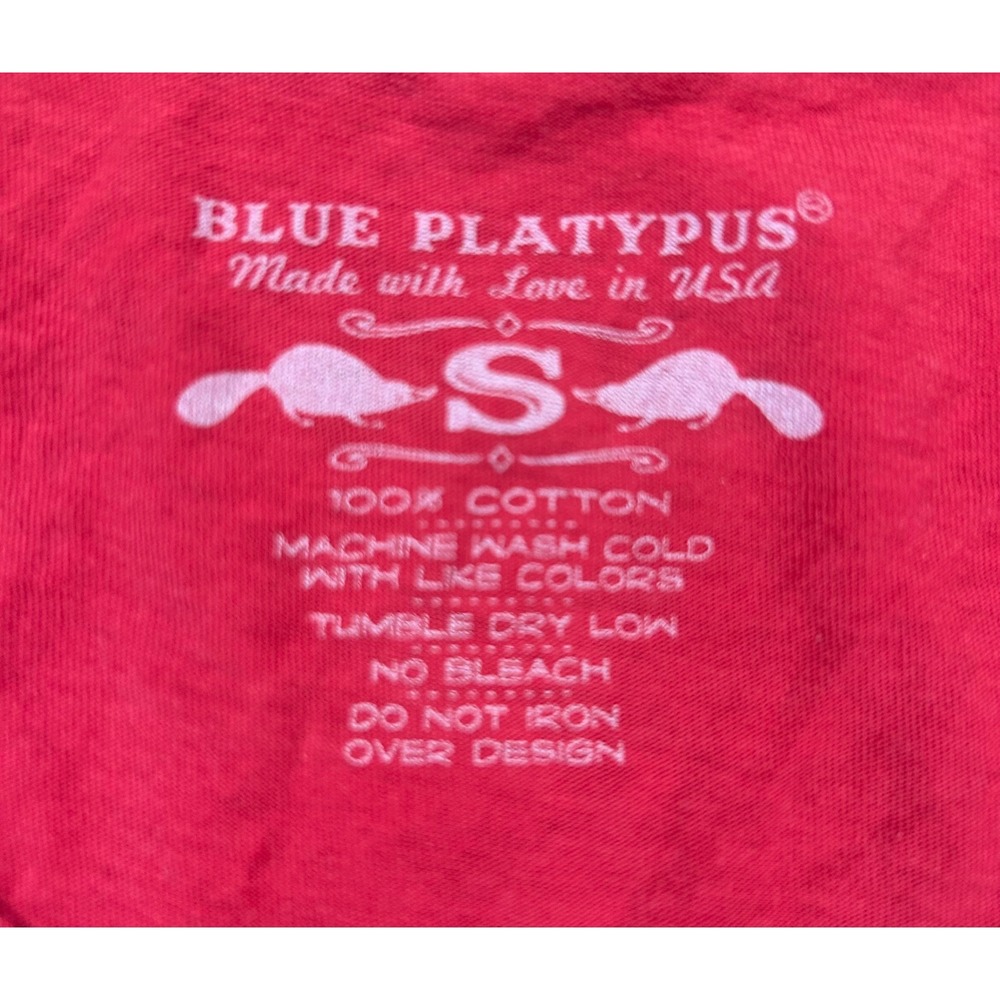 Blue Platypus Graphic T-Shirt Woodland Deer Girl Forest Whimsical Red Small - Picture 2 of 5